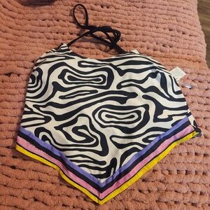 Trina Turk Zebra Print Halter Top with Colorful Trim